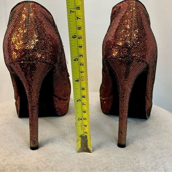 T.U.K. Bronze metallic glitter high heel platforms Sz 10 - Picture 8 of 11
